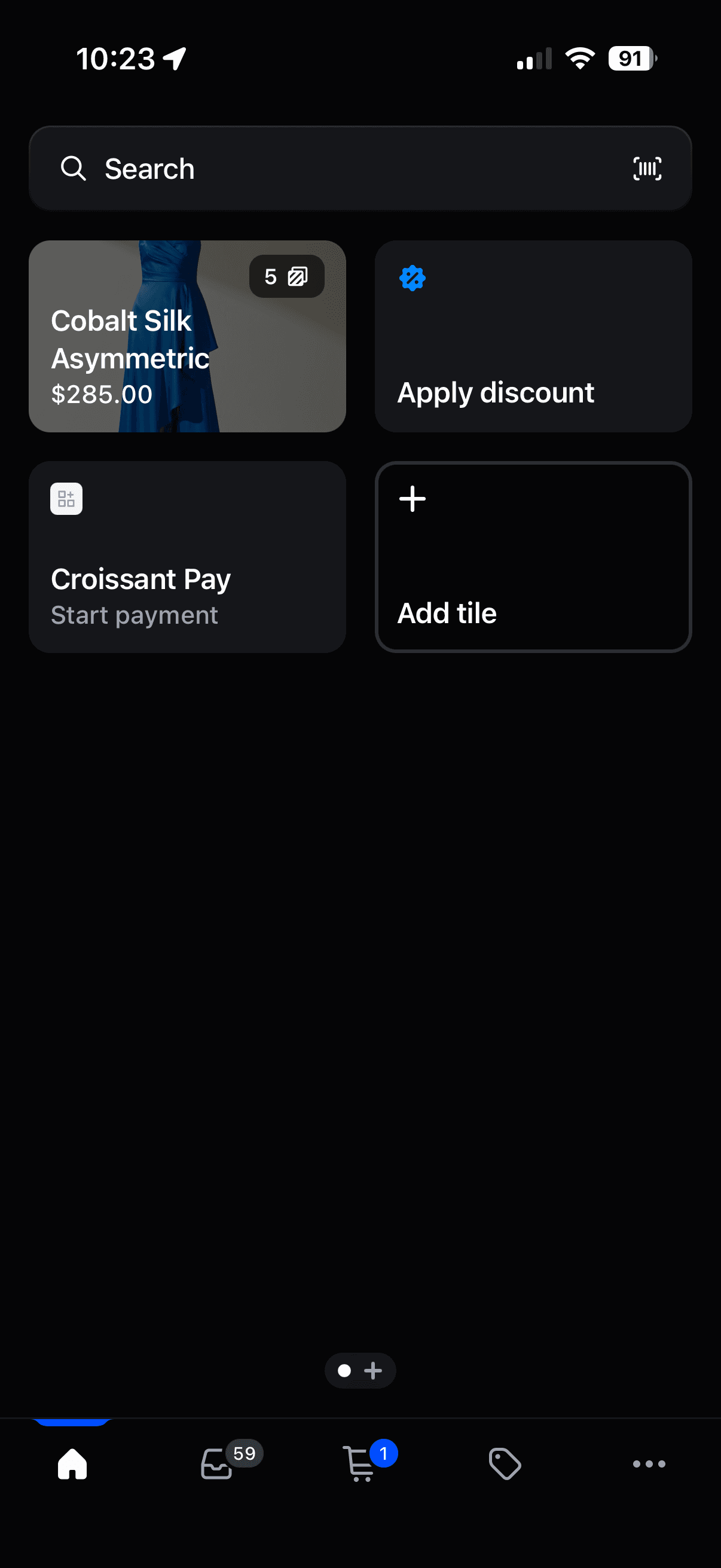 Shopify POS smart grid showing the Croissant Pay tile
