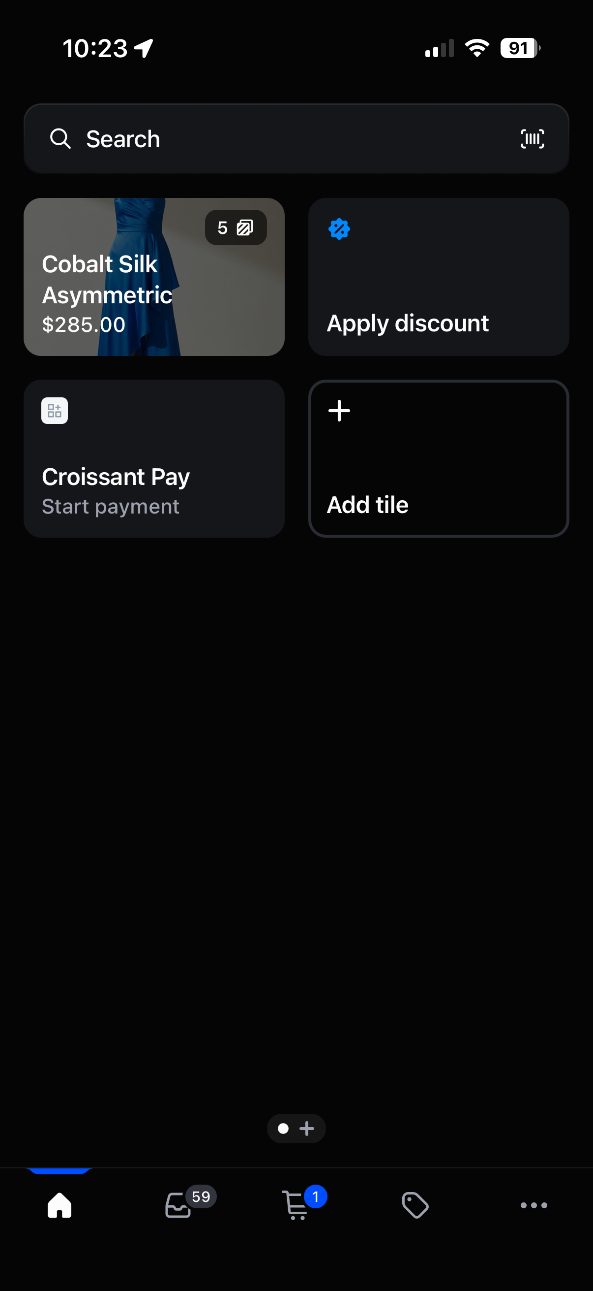 Shopify POS smart grid showing the Croissant Pay tile
