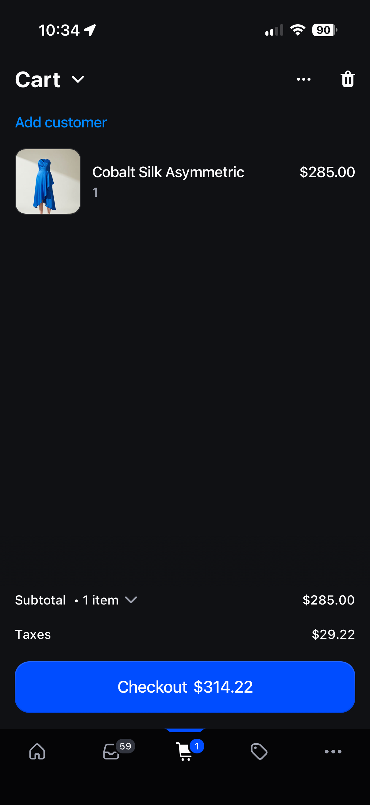 Shopify POS cart with the checkout button