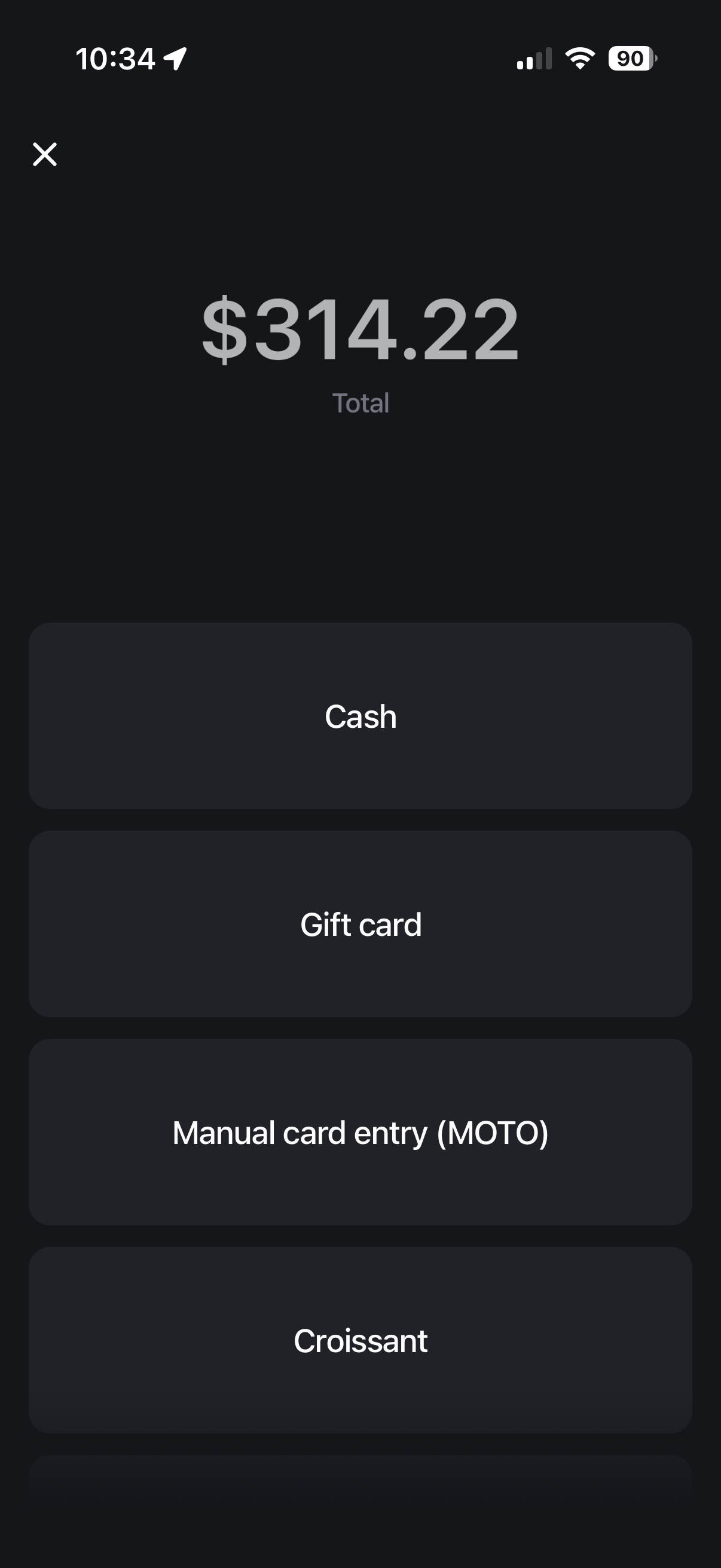 Shopify POS payment methods including Croissant