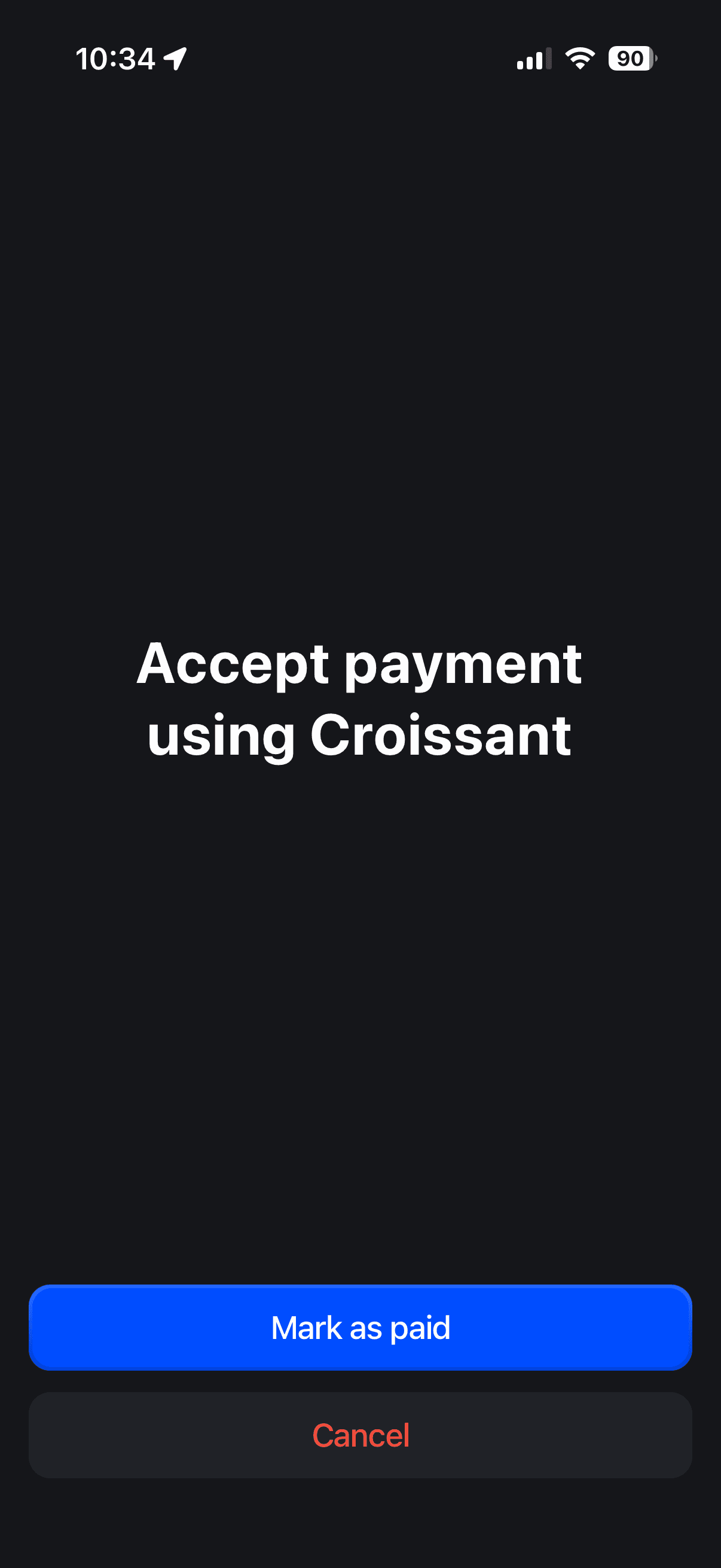 Shopify POS asking the associate to mark a Croissant payment as paid