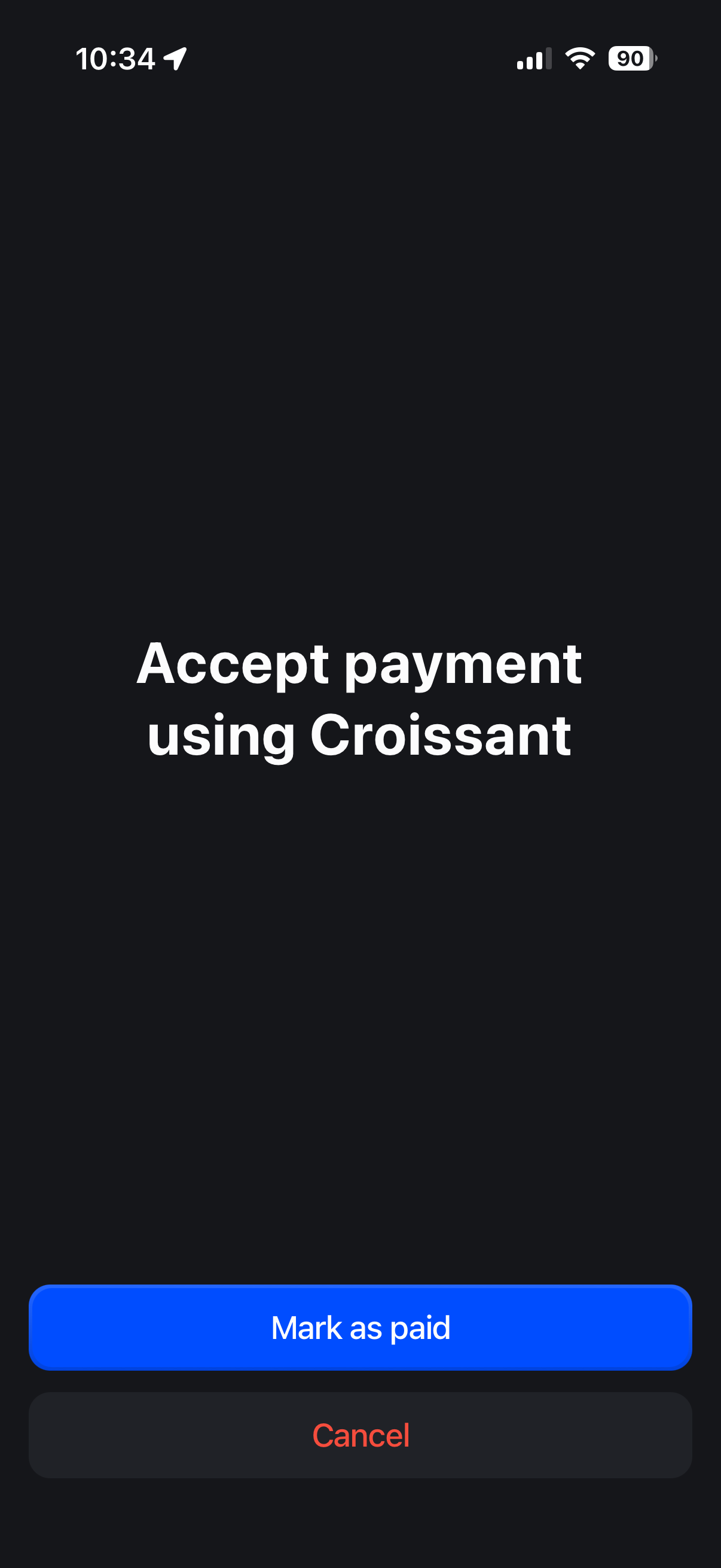 Shopify POS asking the associate to mark a Croissant payment as paid