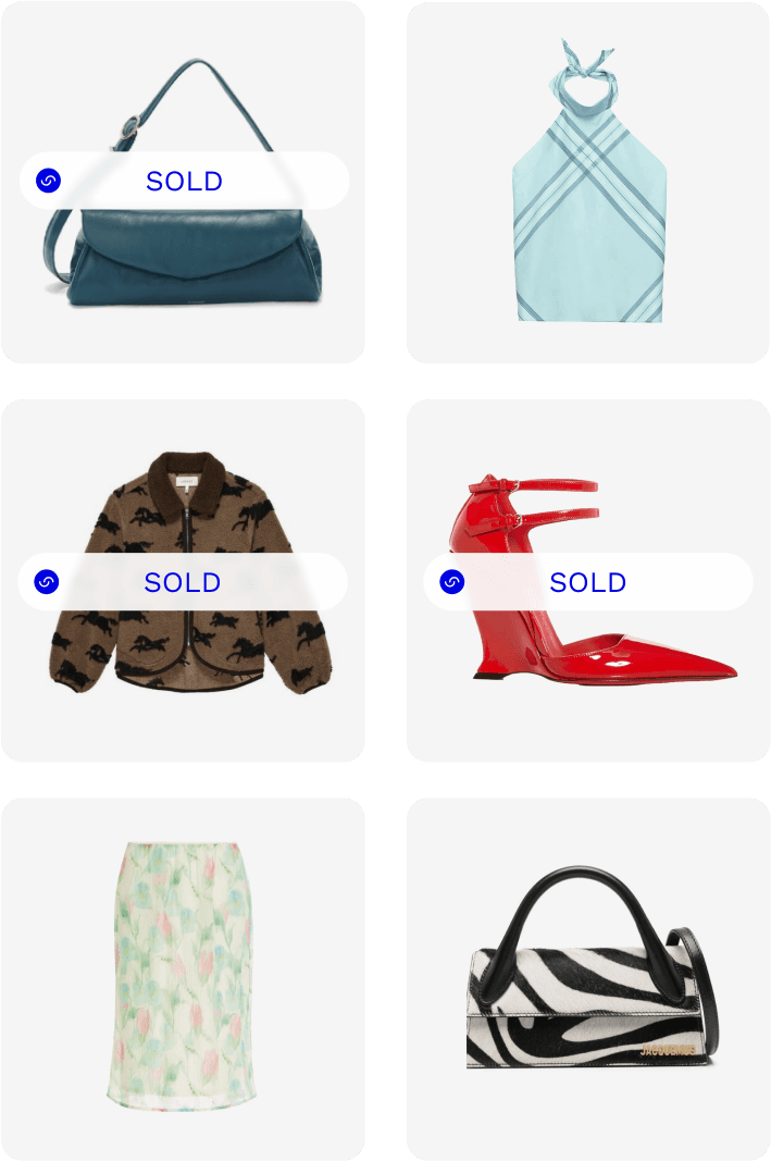 Four products in a grid with the words sold