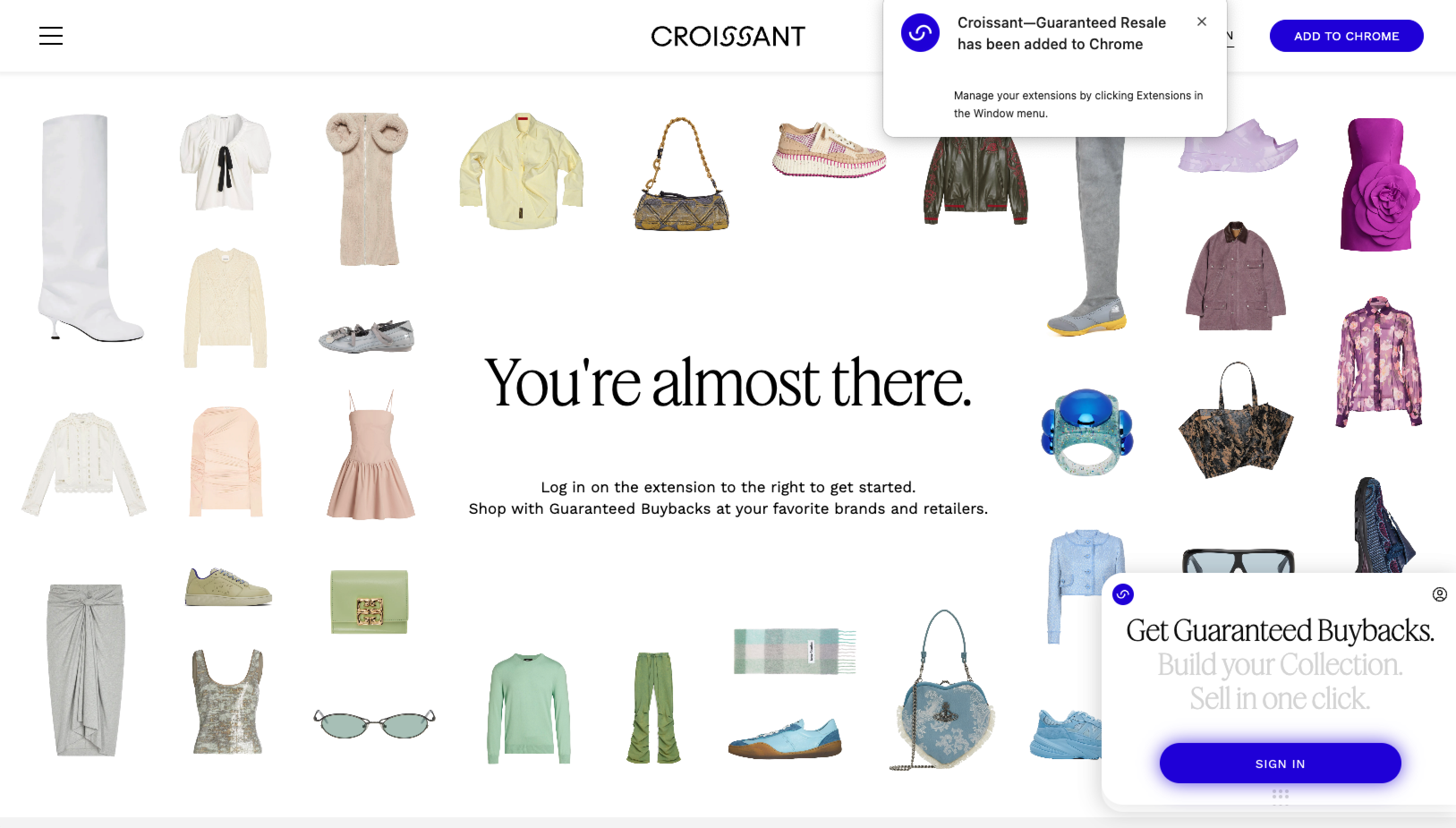 The Chrome extension success page at Croissant.com.